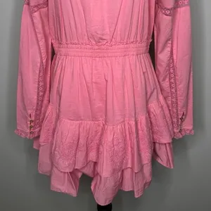 LoveShackFancy Sanaya Dress XL Vivid Pink‎ Long Sleeve Ruffle Tiered Lace Trim thumbnail 11