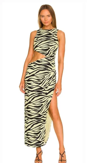 Superdown Ivana Cut Out Maxi in Green Zebra Medium thumbnail 1