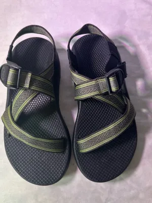 Chacos Black Sandal with Olive and Tan Striped Webbing thumbnail 4
