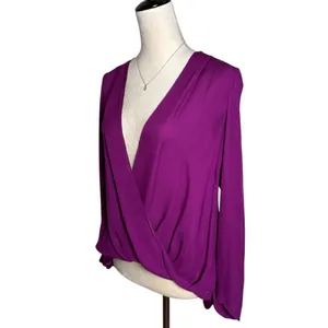 A.L.C. Harmon Silk Orchid Purple Draped Asymmetric V-Neck‎ Relaxed Fit Blouse 4 thumbnail 4