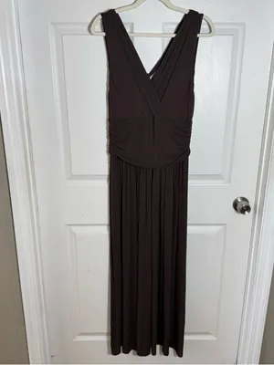 Max Mara Studio Brown Ruched Maxi Dress Size LG Stretch Sleeveless‎ thumbnail 2