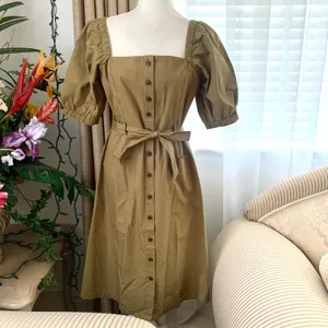 Amour Vert Square Neck Button Front Dress in Elm 100% Cotton thumbnail 6