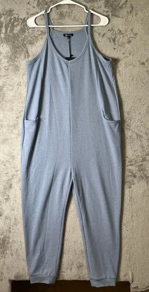 Thrive Societe Jumpsuit Blue Gray Pockets Soft Stretch Medium Minimalist New thumbnail 1
