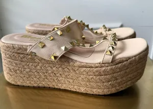 Studded Beige Platform Sandals Size 6 thumbnail 1