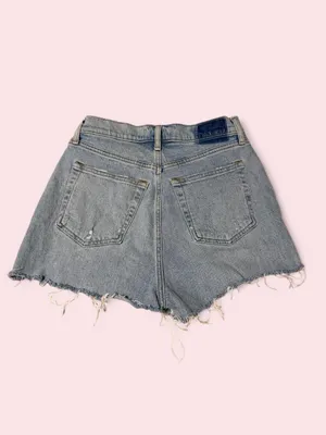 Abercrombie & Fitch Light Wash Frayed Denim Shorts - the dad high rise thumbnail 2