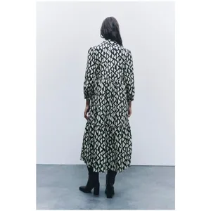 Zara New Long Print Collar Dress Black thumbnail 4