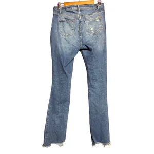 SHEIN Women Size 32 Distressed High Waisted Blue Denim Button Fly Raw Hem‎ Jeans thumbnail 2