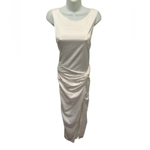 Abercrombie & Fitch Wedding Gown Sz XL Winter White Cut Out Back Slit Side Satin thumbnail 2