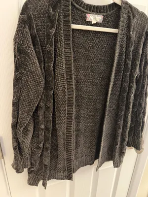 Pink Rose Dark Green Chenille Knit Open Cardigan Medium thumbnail 3
