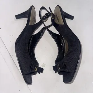 Coach & Four Black Classic Square Slingback Bow Minimalist Career Kitten Heels 9 thumbnail 5