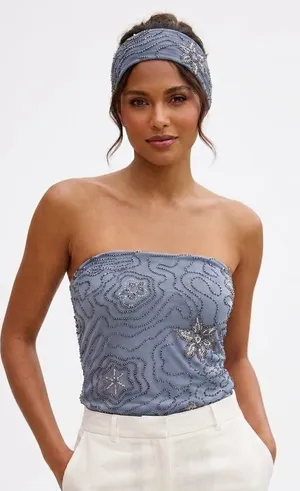 Embellished Strapless top in Slate Blue thumbnail 1