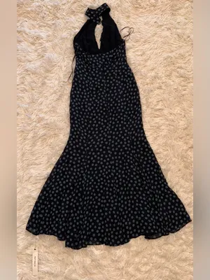 NEW REFORMATION Noele Maxi halter Dress blue Black polka dot sz 4 thumbnail 7