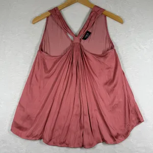 VICI Womens Medium Mauve Pink Pleated Twisted Back Sleeveless Satin Blouse Top‎ thumbnail 1