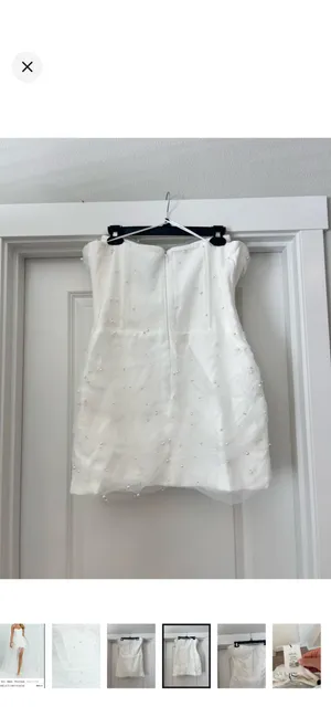Showpo White Strapless Pearl-Embellished Mini Gown Dress Size 12 L thumbnail 7