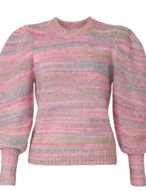 Loveshackfancy Aquarius Chunky Knit Sweater Pink Puff Sleeves Coquette small thumbnail 2