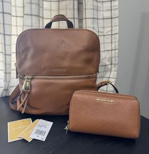 Michael Kors Rhea Pebbled Leather Slim Backpack And Wallet Luggage Tan thumbnail 1