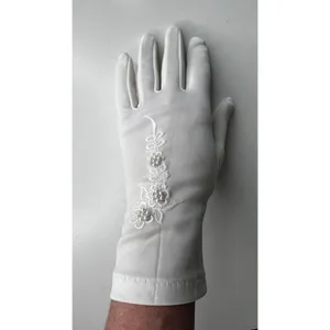 Vintage 1980s White/Ivory Unbranded Satin Beaded Floral Gloves XS S thumbnail 12