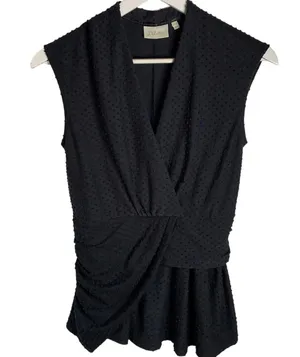Anthropologie Deletta Black Wrap Nubby V-neck Tank Top Blouse W-089 Size S thumbnail 1