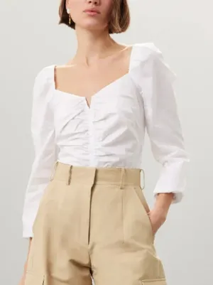 Veronica Beard White Peasant Top SIZE 12 Milkmaid Cottage Cotton Designer $348 thumbnail 1