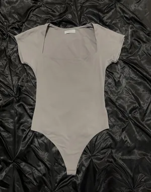 Babaton Aritzia Grey Square Neck Bodysuit  thumbnail 1