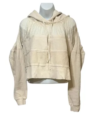 Free People Cream Mixed Media Eyelet Lace Cropped Hoodie‎ Sweatshirt Small thumbnail 1