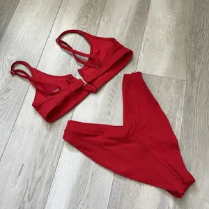 Oneone Swimwear Bikini ribbed jenni v-wire jesse cheeky womens Red (medium) swim thumbnail 4