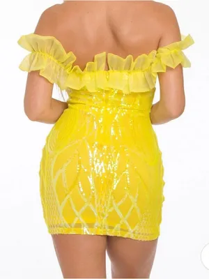 Banjul Yellow Sequin Ruffle Strap Mini Dress thumbnail 2
