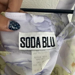 Soda Blu Vintage 90s Floral Rose Print Mini Shift Dress Lavender Green Medium thumbnail 6