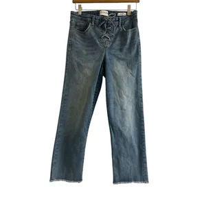 ✨Frayed Jeans High Rise Lace Up Straight Crop Sz 8/29 Jeans✨ thumbnail 2