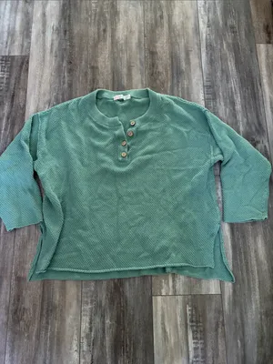 Free People Beach Hailee Henley Sweater Chunky Knit Oversized-Large thumbnail 5