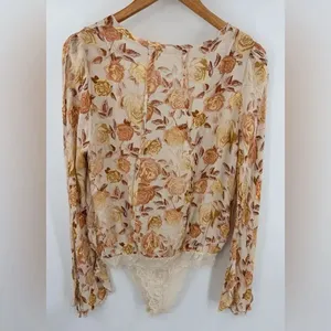 Free People intimately everything’s rosy floral v-neck lace thong l/s bodysuit M thumbnail 7
