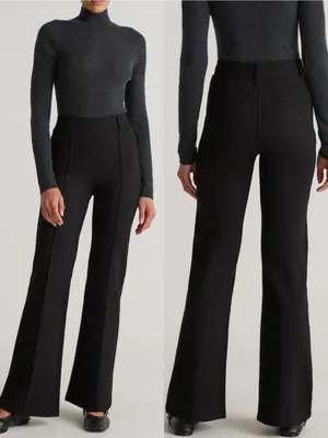 Quince Ultra-Stretch Ponte Flare Leg Pants Black 30” Inseam Office Career thumbnail 6