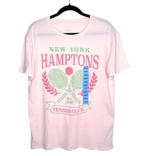 Hamptons Destinations Tennis Club Short Sleeve Graphic Tee Large Pink T-Shirt thumbnail 1