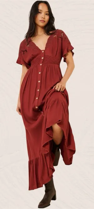 Free People Colette Maxi Dress Size Small Retail $198 Cinnamon thumbnail 1