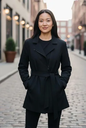 FS Limited Black Belted Jacket Asymmetrical Zip Trench Coat L thumbnail 1