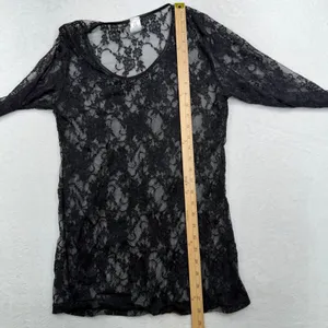 Whimsigoth Large Top Sheer Black Floral Lace Long Sleeve Scoop Neck Coquette thumbnail 7