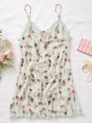 Victoria's Secret Sheer Floral Lace Chemise Nightie Women's‎ Small Mint Green thumbnail 1