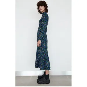 Zara Womens Blue Floral Cold Shoulder Mock Neck‎ Long Sleeve Midi Dress Large thumbnail 13