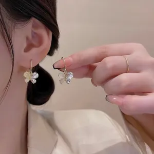 Women's Crystal Butterfly Drop Dangle Hoop Earrings thumbnail 4