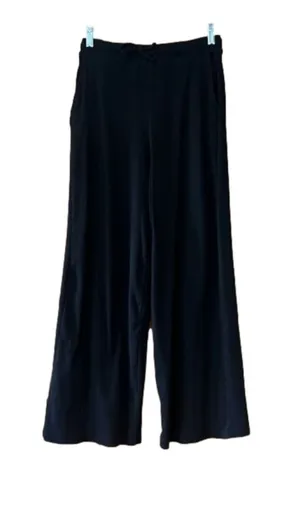 Zara Black Ribbed Wide Leg Drawstring Pants Medium thumbnail 1