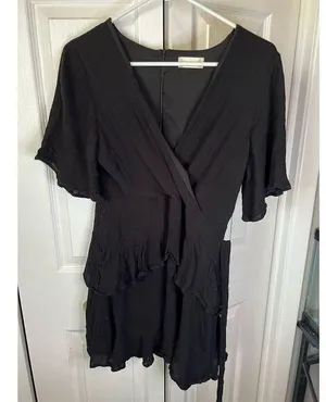 Topshop Women's Black Wrap Mini Dress with Ruffle Detail Size L thumbnail 1