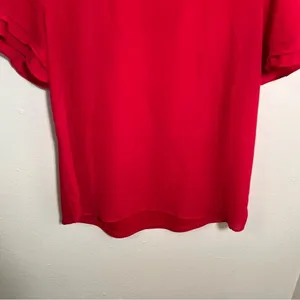 Ann Taylor Women's Size Medium‎ Blouse Red Pink Short Ruffle Sleeve Boatneck thumbnail 3
