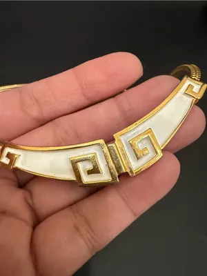 Vintage Signed TRIFARI Gold-tone Off White Enameled Greek Key Style Necklace thumbnail 7