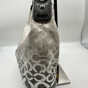 Coach Kristen Shoulder Bag Op Art Ombre Gray Fabric and Leather Purse 16793 thumbnail 5