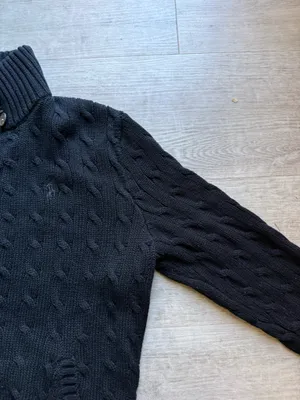 Ralph Lauren Golf Cable Knit Smock Neck 100% Cotton Black Cardigan Size M thumbnail 7