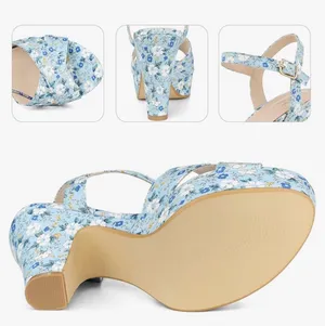 Platform Heel Slingback Floral Heels Sandals for Women thumbnail 3