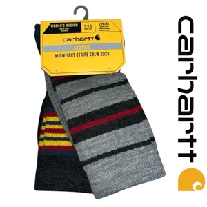 Carhartt Classic Midweight Stripe Crew Socks Women’s Size 7-9.5 2 Pairs thumbnail 2