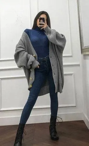 YesStyle LipHop Oversized Cardigan in Grey thumbnail 1
