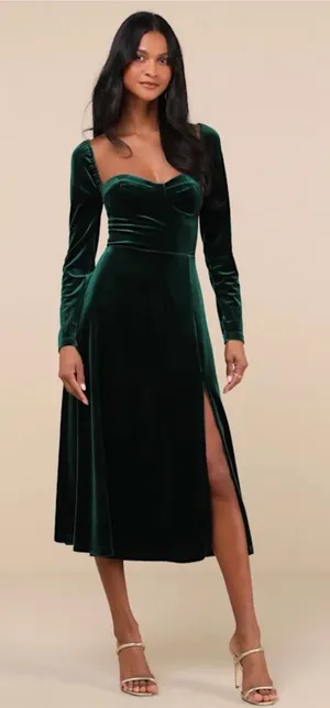 Lulus Precious Impression Emerald Green Velvet Bustier Midi Dress Size Large thumbnail 1