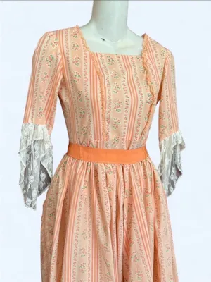 70s Bridgerton peach midi dress cottagecore thumbnail 2